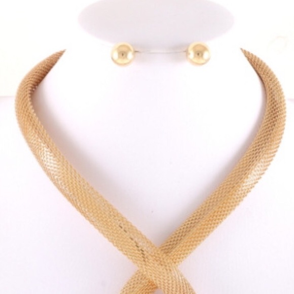 Jewelry Gold Mesh Choker Necklace Set Poshmark